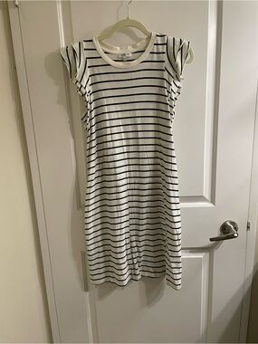 Reitmans White Midi Dress with Black Stripes